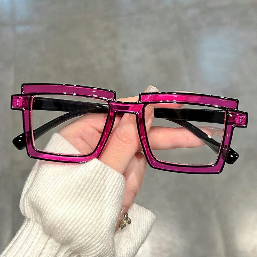 Manga Cartoon Anti-blue Light Color block Eyeglasses In Purple/Red - Picture 5 of 12